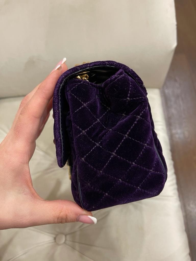 Dolce & Gabbana Purple Quilted Logo Studded Small Shoulder Bag Chain Gold HW