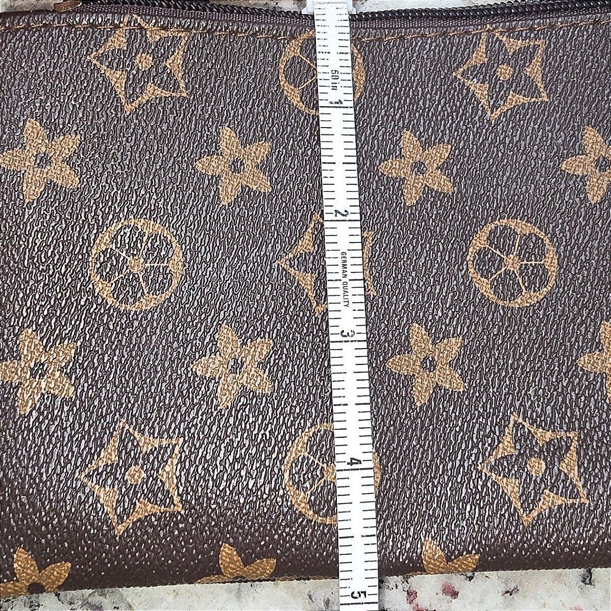 Wristlet Pouch Monogram Floral Brown Small Faux Leather Double Zip NWOT