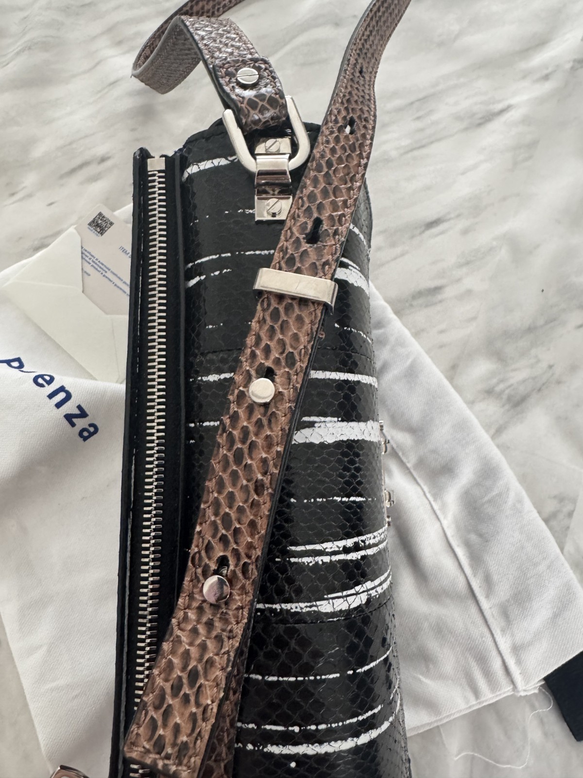 Proenza Hava Bleach Stripe Black/White/Blue/Brown Snakeskin and Leather