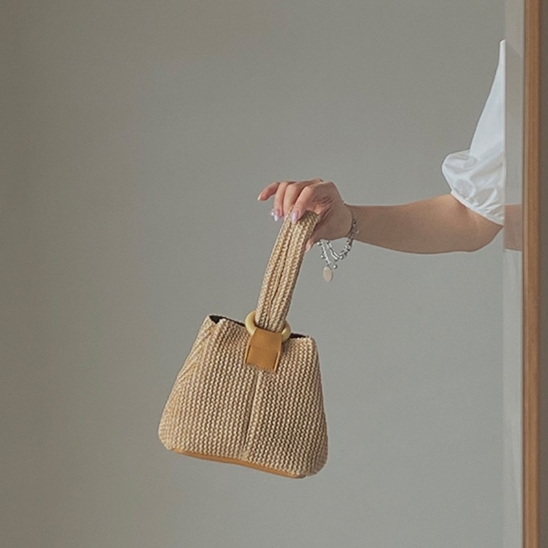 Straw Texture Purse with Hand Carry Design Top Handle Bag for Casual Daily Use