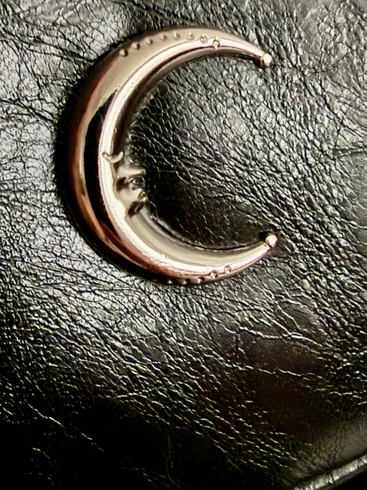 Small Black Silver Crescent Moon 🌙 Purse W/Long Silver Chain