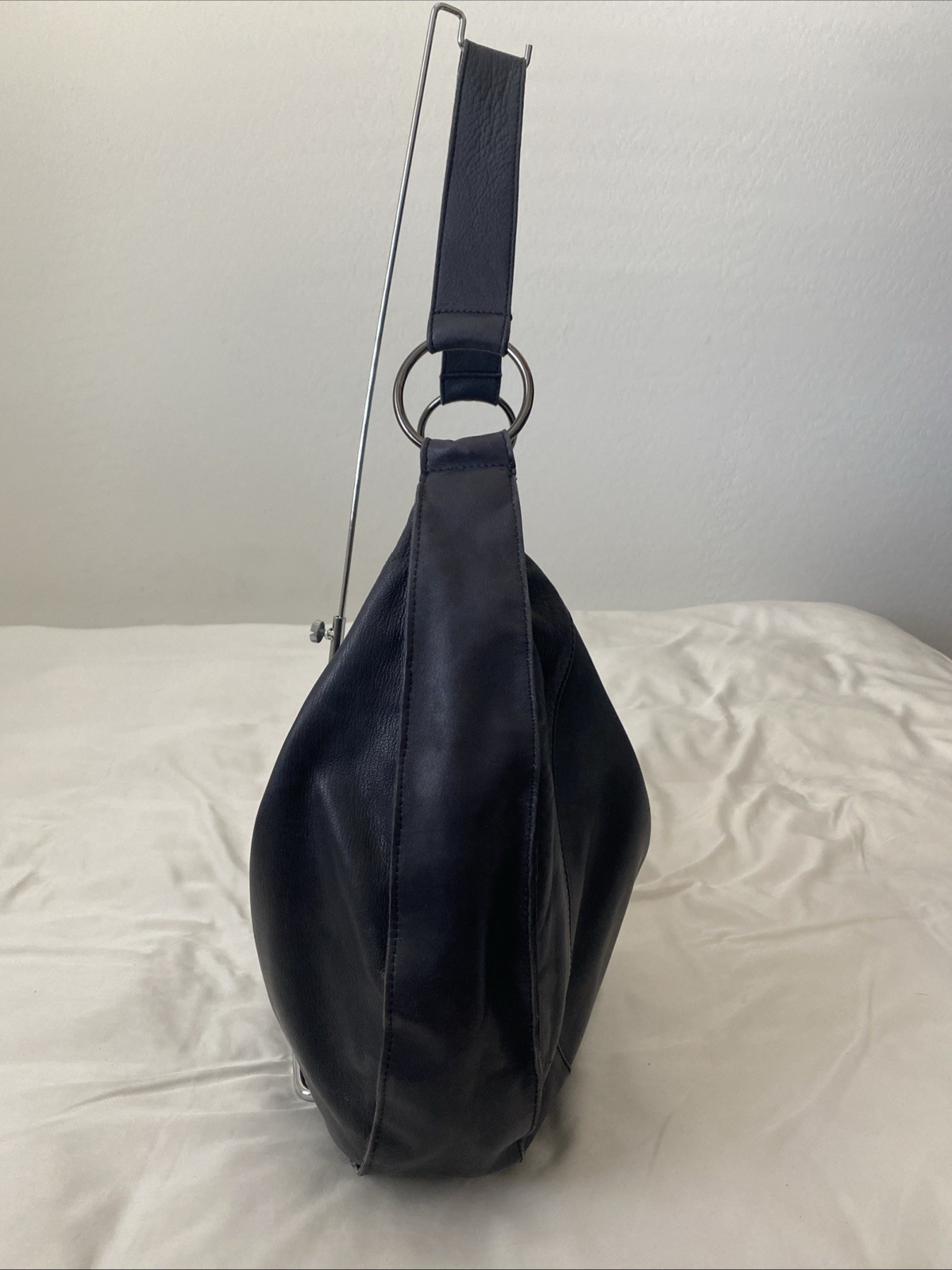 by Anthropologie XL Black Genuine Sheep Leather Hobo Shoulder Bag Boho Slouchy