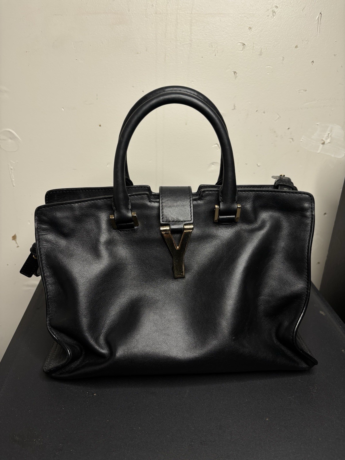 YSL Saint Laurent Cabas Chyc Petit Cabas 2Way Handbag Black Leather Shoulder Bag
