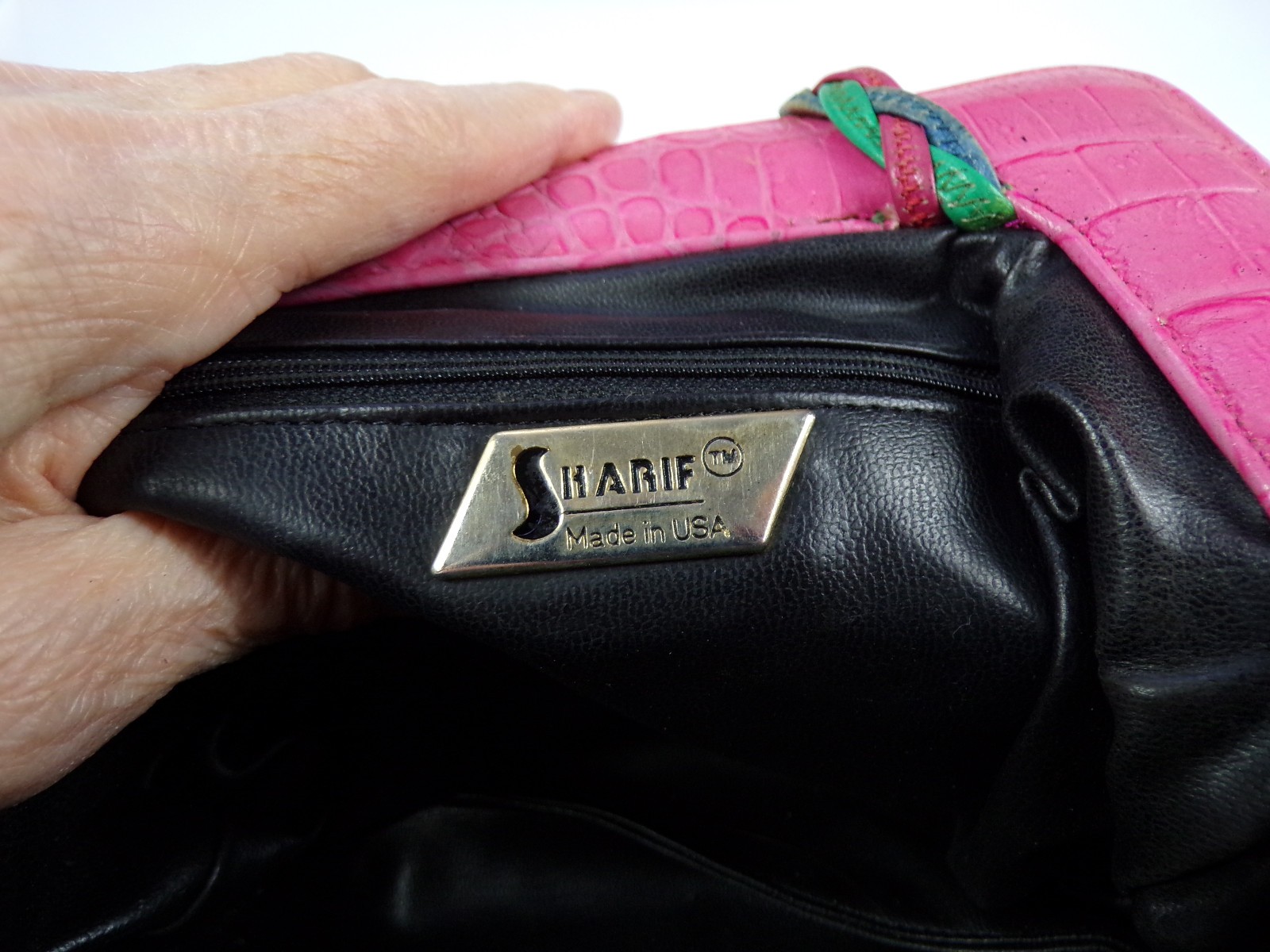 RARE Vintage Sharif USA Patchwork Leather Shoulder Bag Lined Snap Close C26