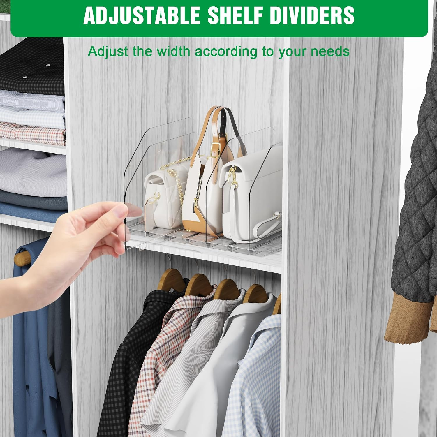 Bag & Purse Organizer for Closet, 2 Sets Adjustable Clear Handbag Storage Shelf,