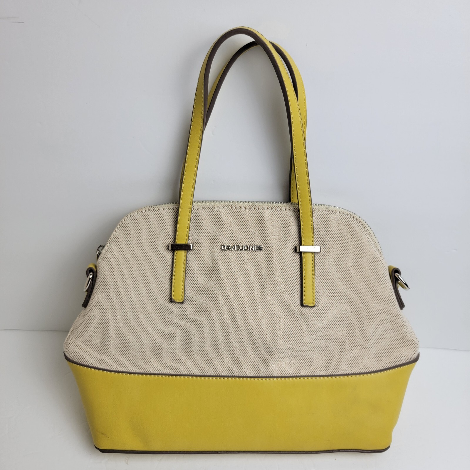David Jones Shoulder Satchel Bag Purse Beige Yellow Crossbody Strap Removable