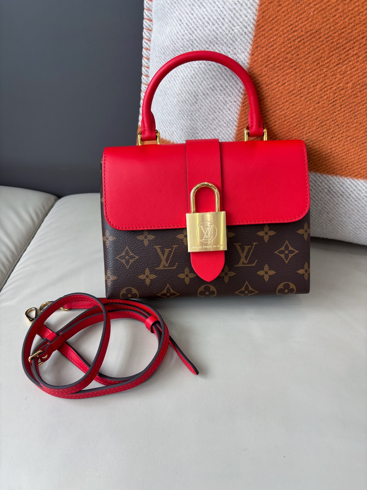 Louis Vuitton Locky BB Monogram Red Leather Crossbody Detachable Strap Gold HW