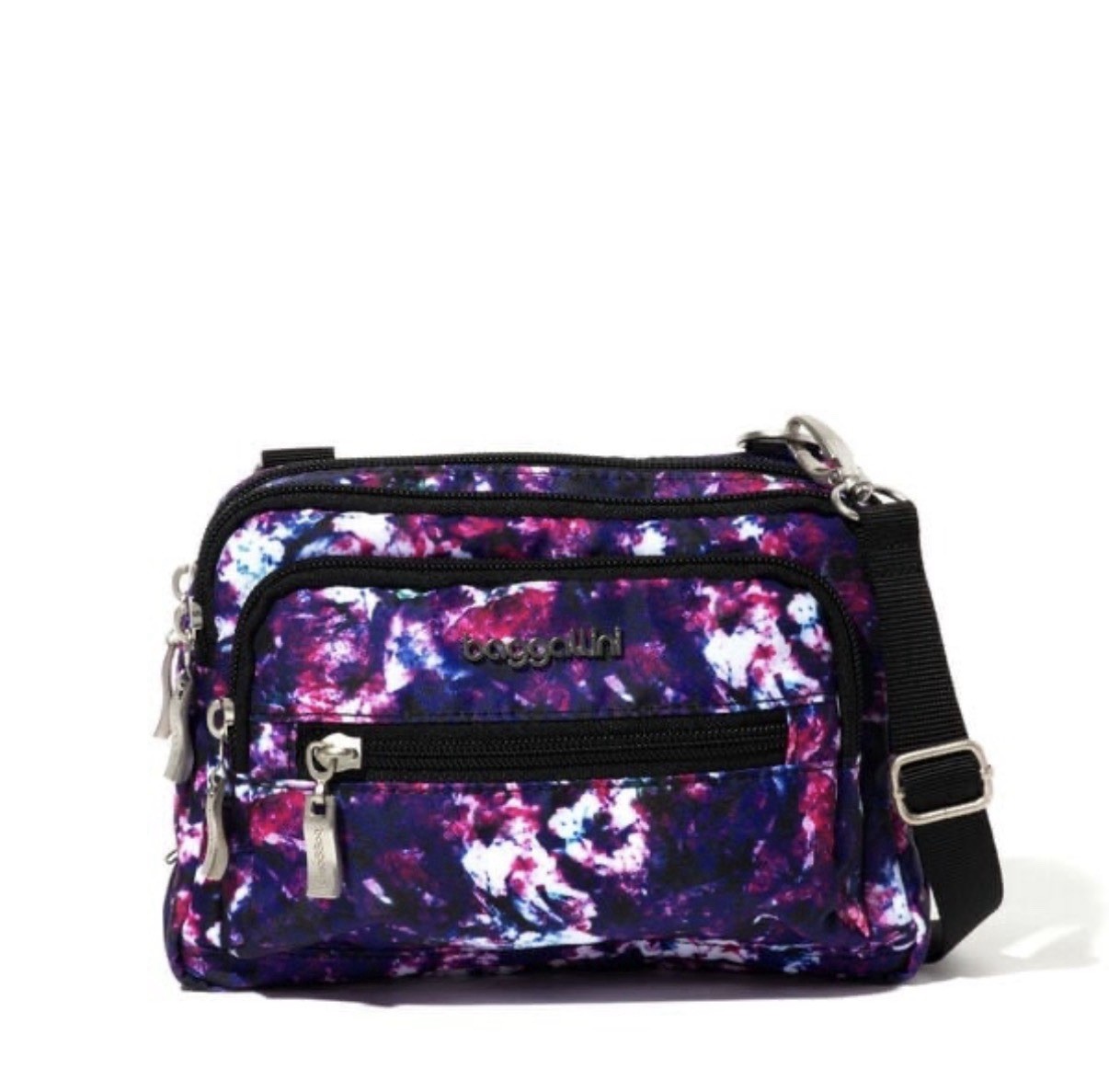 Baggallini Triple Zip Bagg in TruNylon Mulberry Opal CrossBody New with Tag