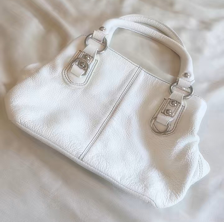 Vintage Wilsons Leather Pelle Studio White Leather Dual Handle Purse Y2K