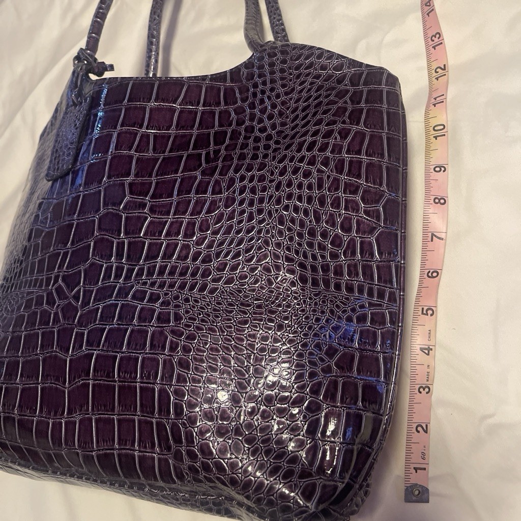 Neiman Marcus Purple Croc Embossed Medium Tote Bag Lined Double Handles