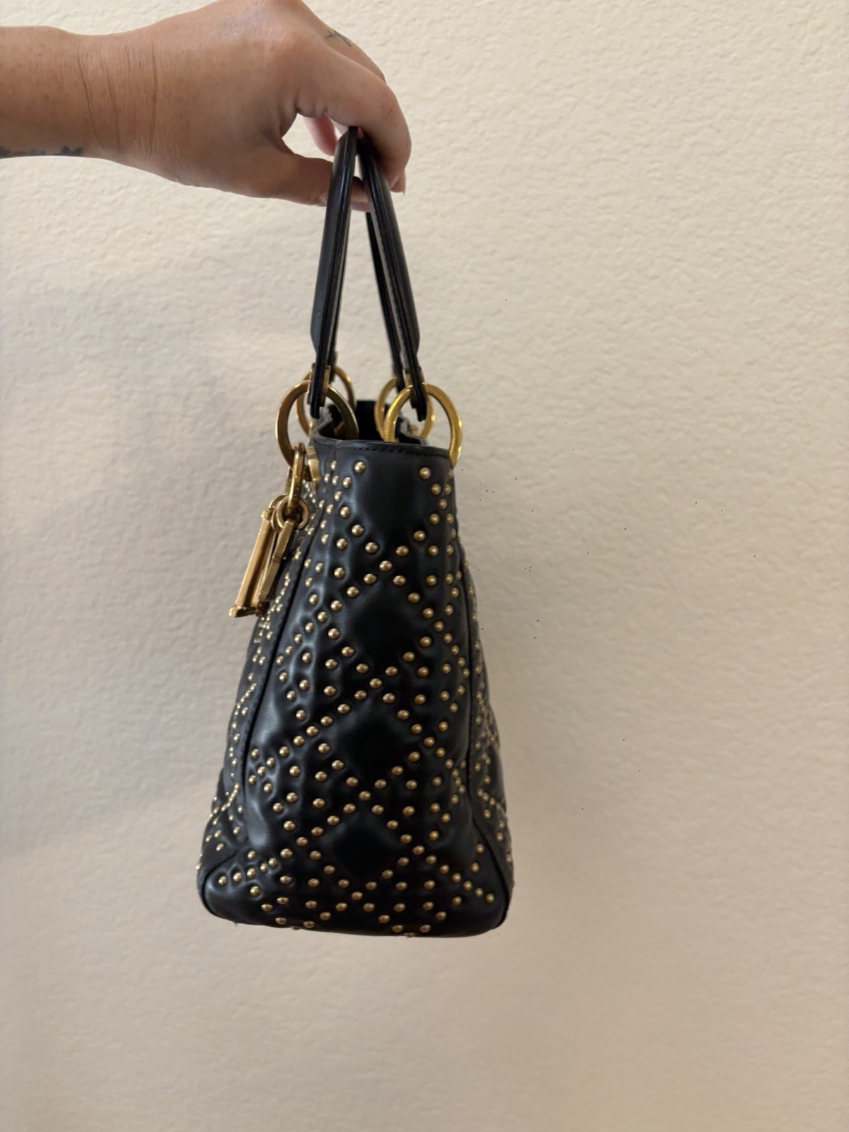 Dior Black Quilted Studded Lady Dior Purse