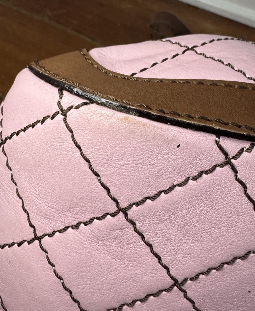 Moschino Cheap & Chic Pink Quilted Leather Shoulder Tote Bag Purse Brown Y2K