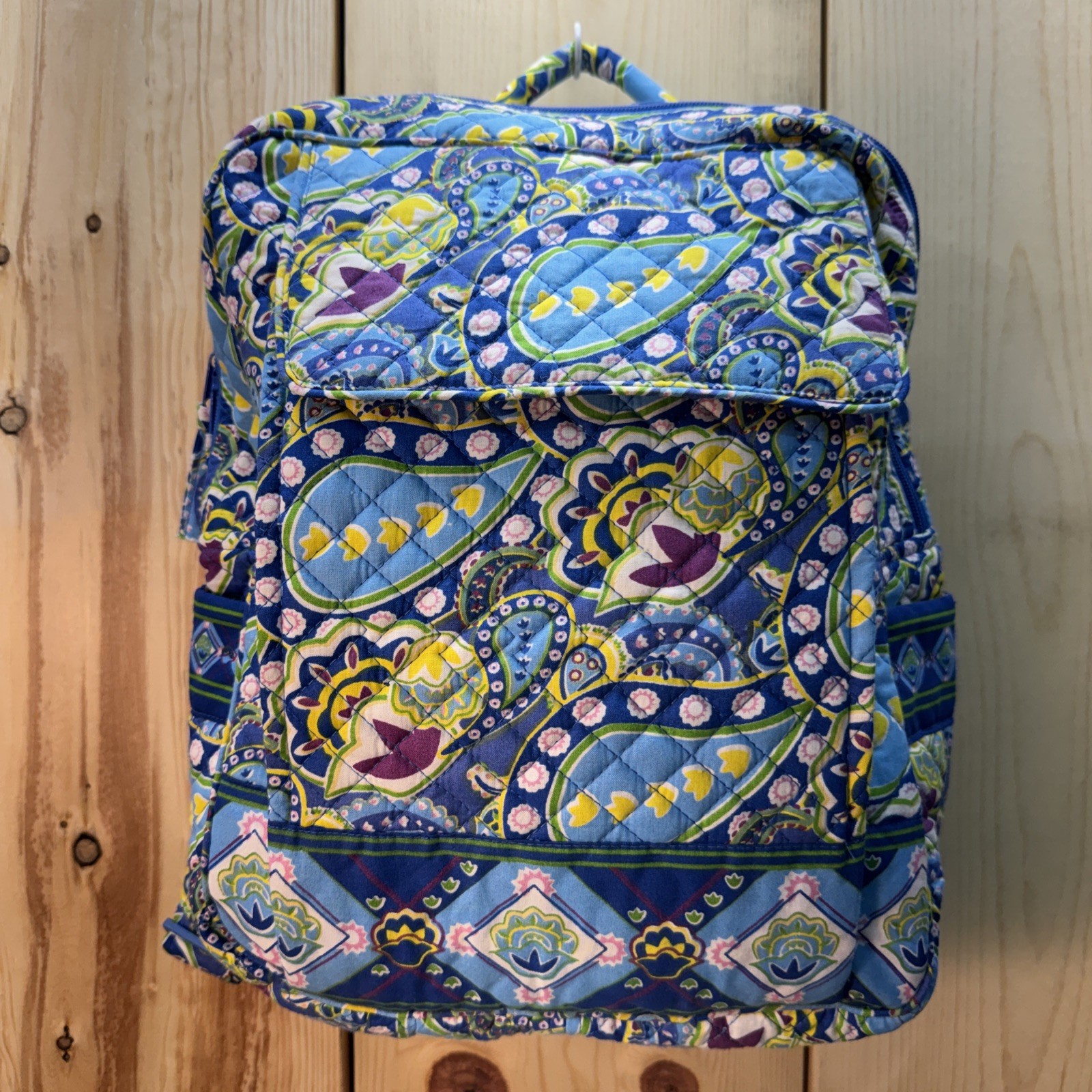 Vera Bradley Essential Backpack Bag Blue Yellow Purple 11 x 14 x 5 Bin BA