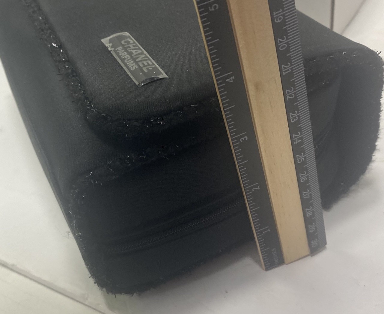 CHANEL Parfume Perfume Make Up Toiletry Logo Zip Up Black Bag W Box