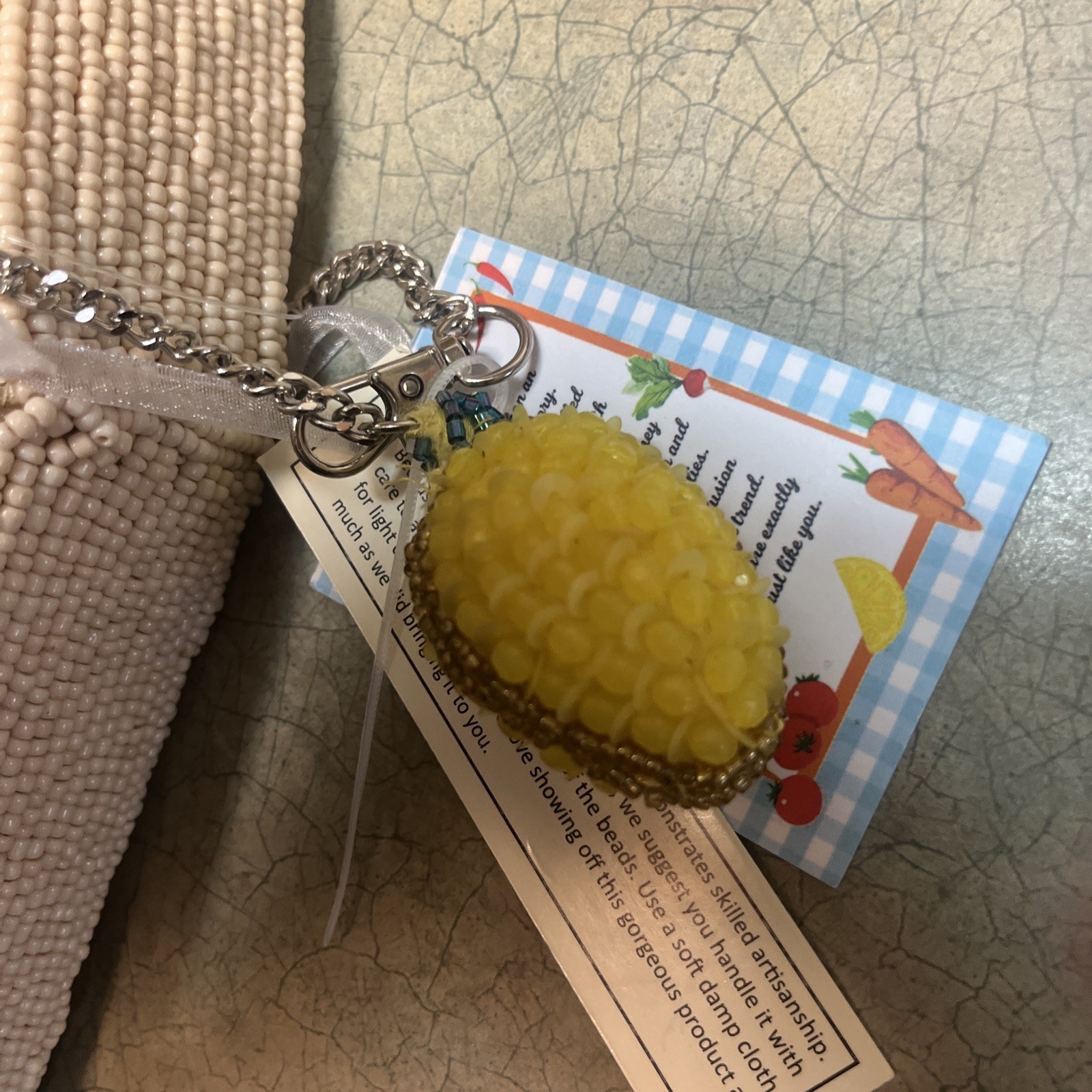 NWT Handcrafted Made In India Lemon Beaded Bag first edition rare w/bag charm
