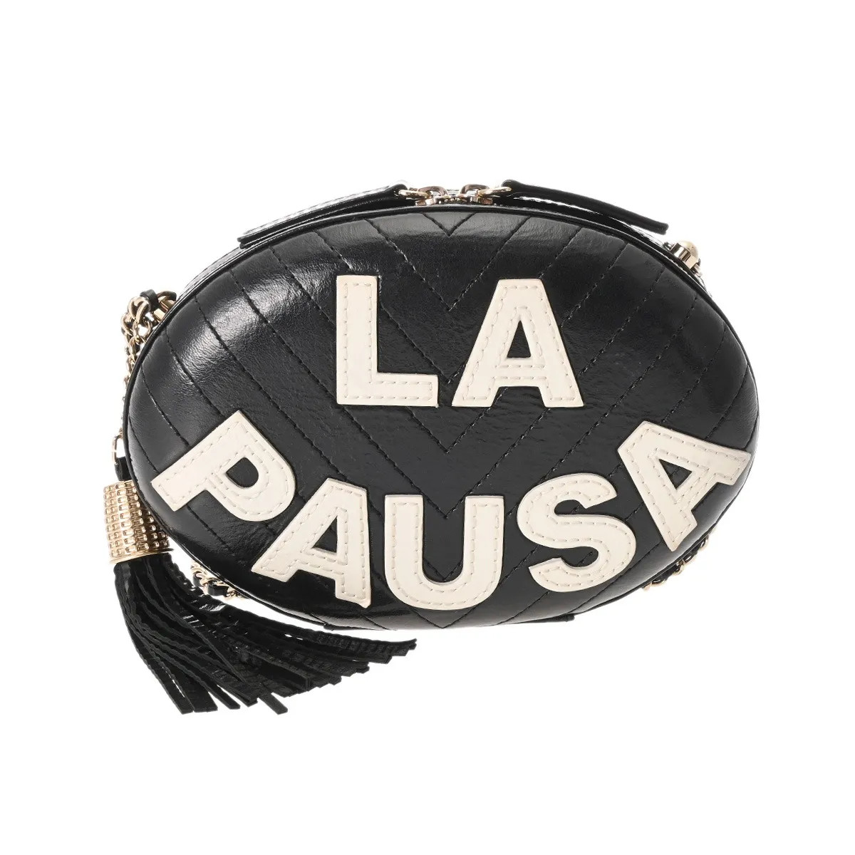 Chanel LA PAUSA Shoulder Bag Calfskin Black #WB1874