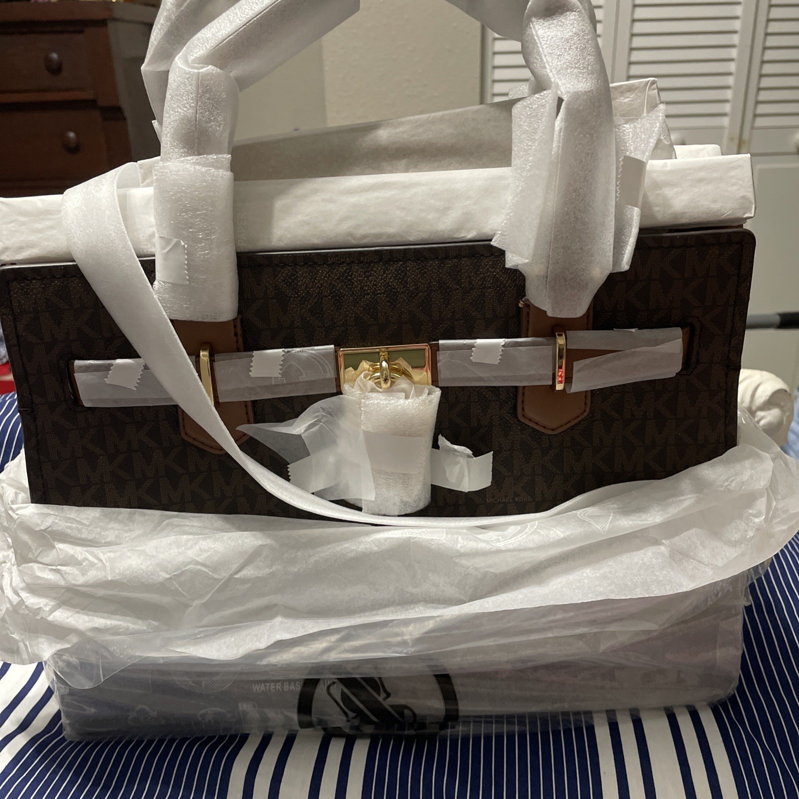 Michael Kors Hamilton Medium Women Logo Satchel Crossbody Handbag Purse (Brown)