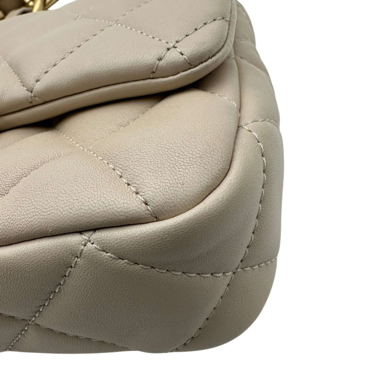 CHANEL Matelassé Mini Flap Bag Beige Lambskin Shoulder Bag AS3214 #OKB6213
