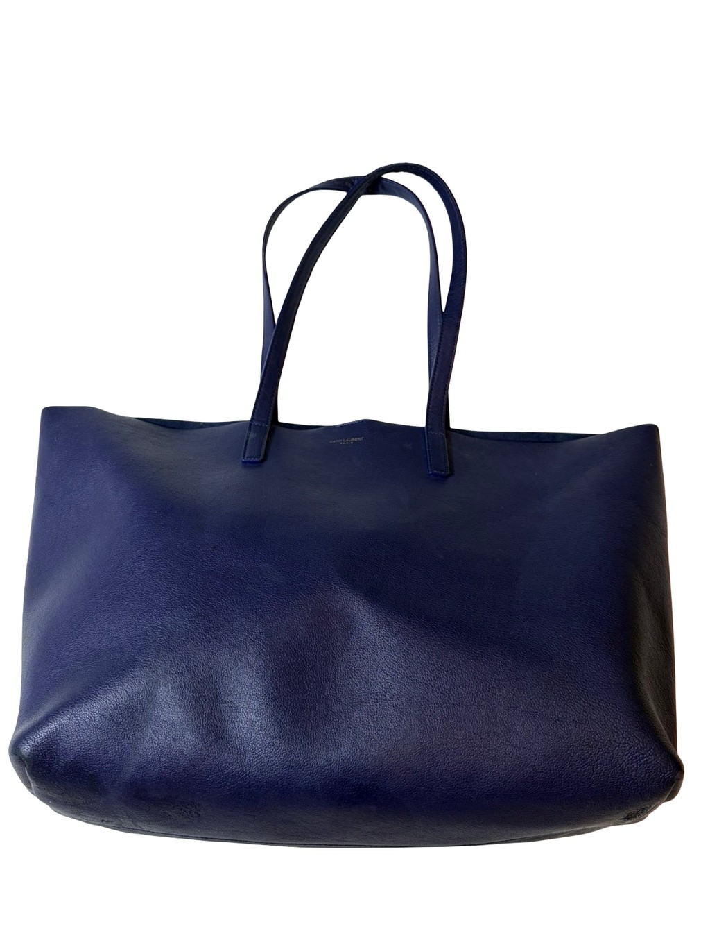 Saint Laurent Paris Large Royal Blue Leather Shopping Tote Pouch flaw