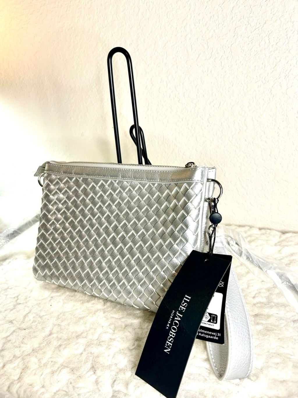 NWT Ilse Jacobsen HORNBAEK Silver Woven Crossbody Bag Small