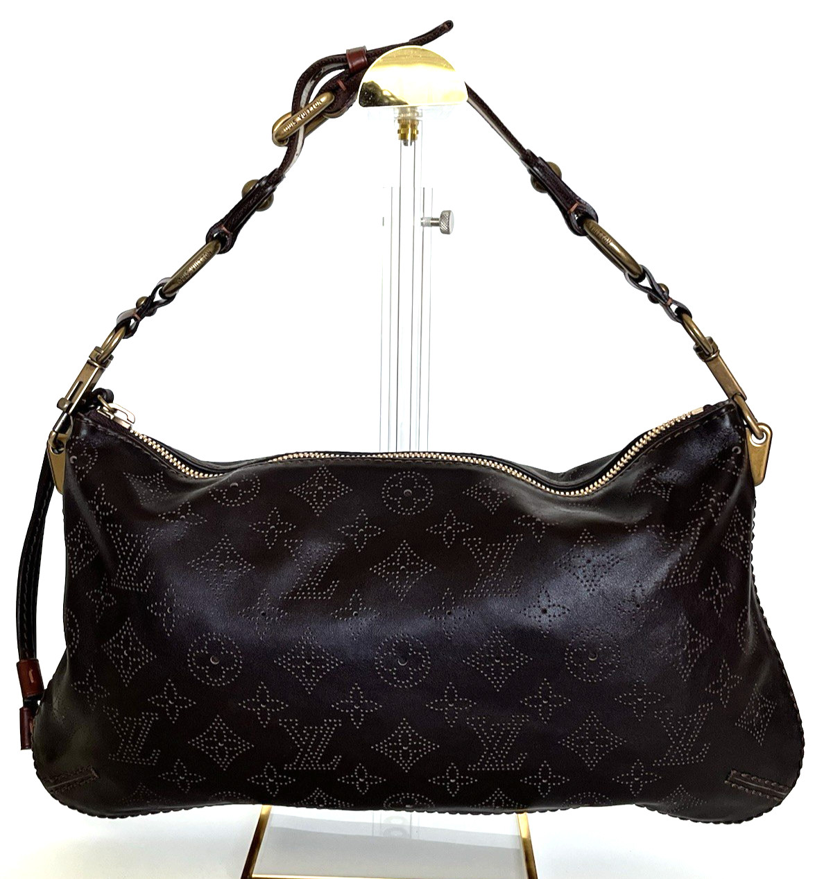 Louis Vuitton Onatah Perforated Monogram Mahina Leather Shoulder Bag Dark Brown
