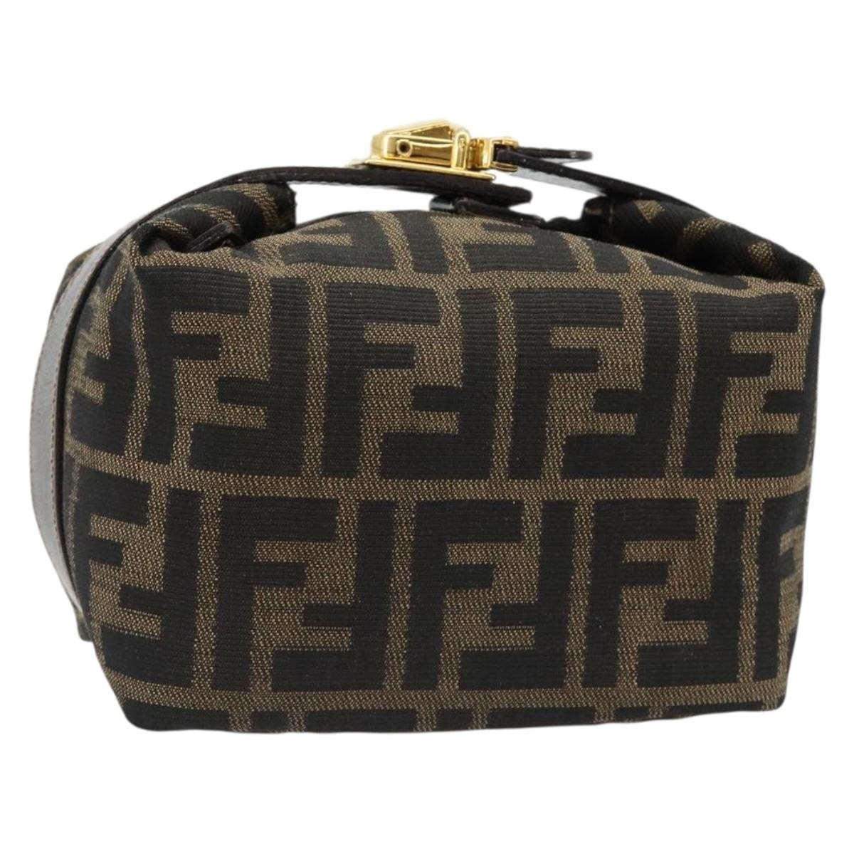 FENDI Zucca Canvas Hand Pouch Black Brown Auth 185167