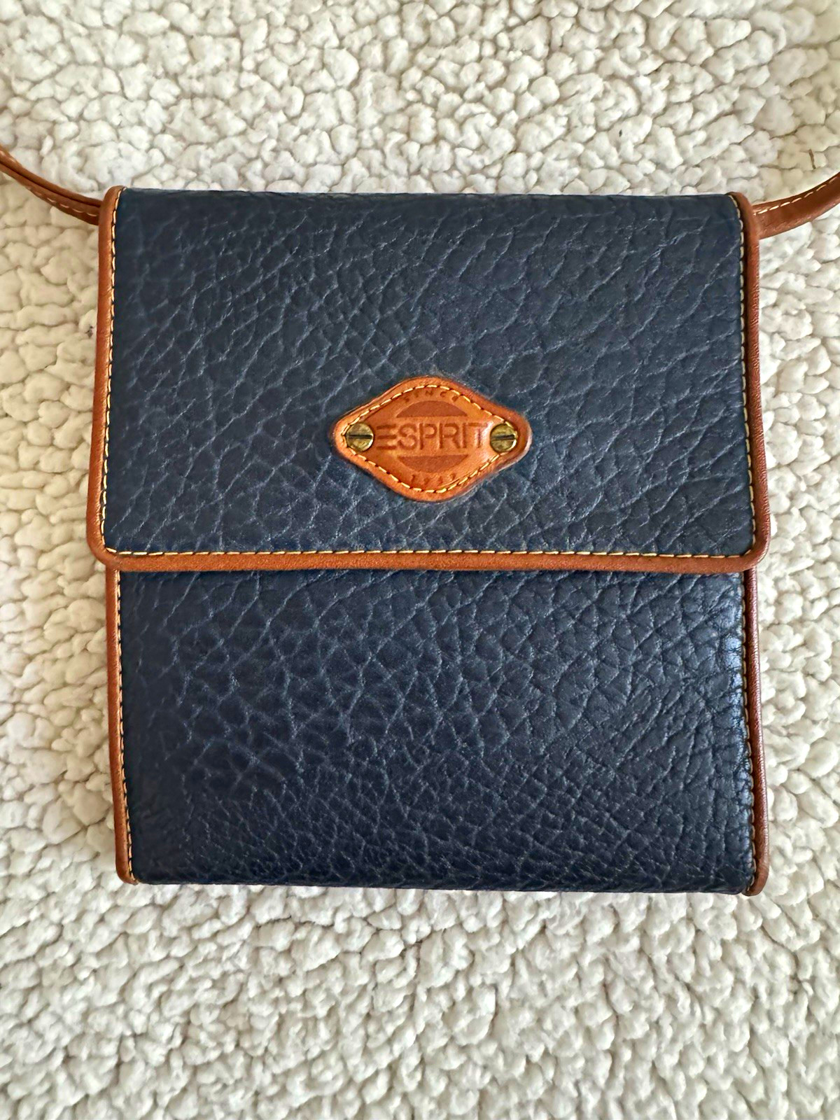 Esprit Navy/Brown Pebbled Crossbody Wallet Bag w/ Strap, Card Slots, ID, Zip