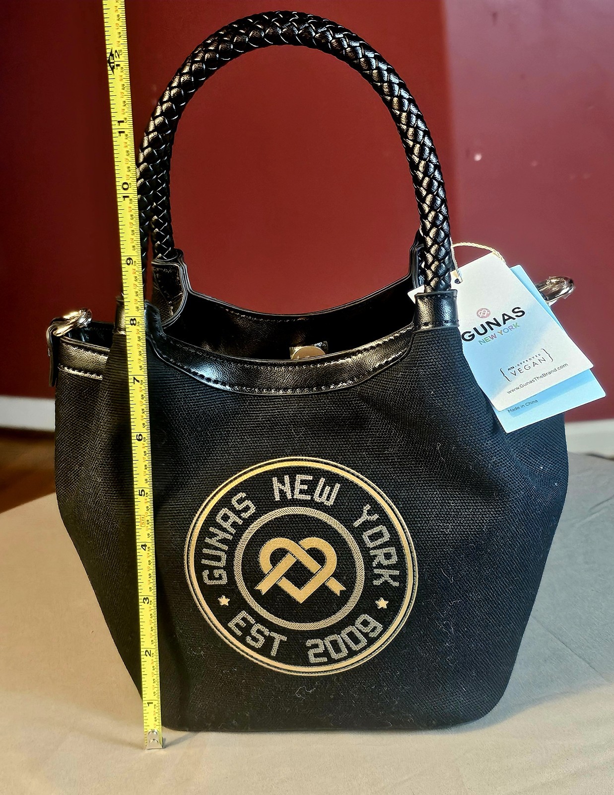 NWT GUNAS New York Ruth Canvas Mini Satchel Crossbody Bag Black Vegan Tote