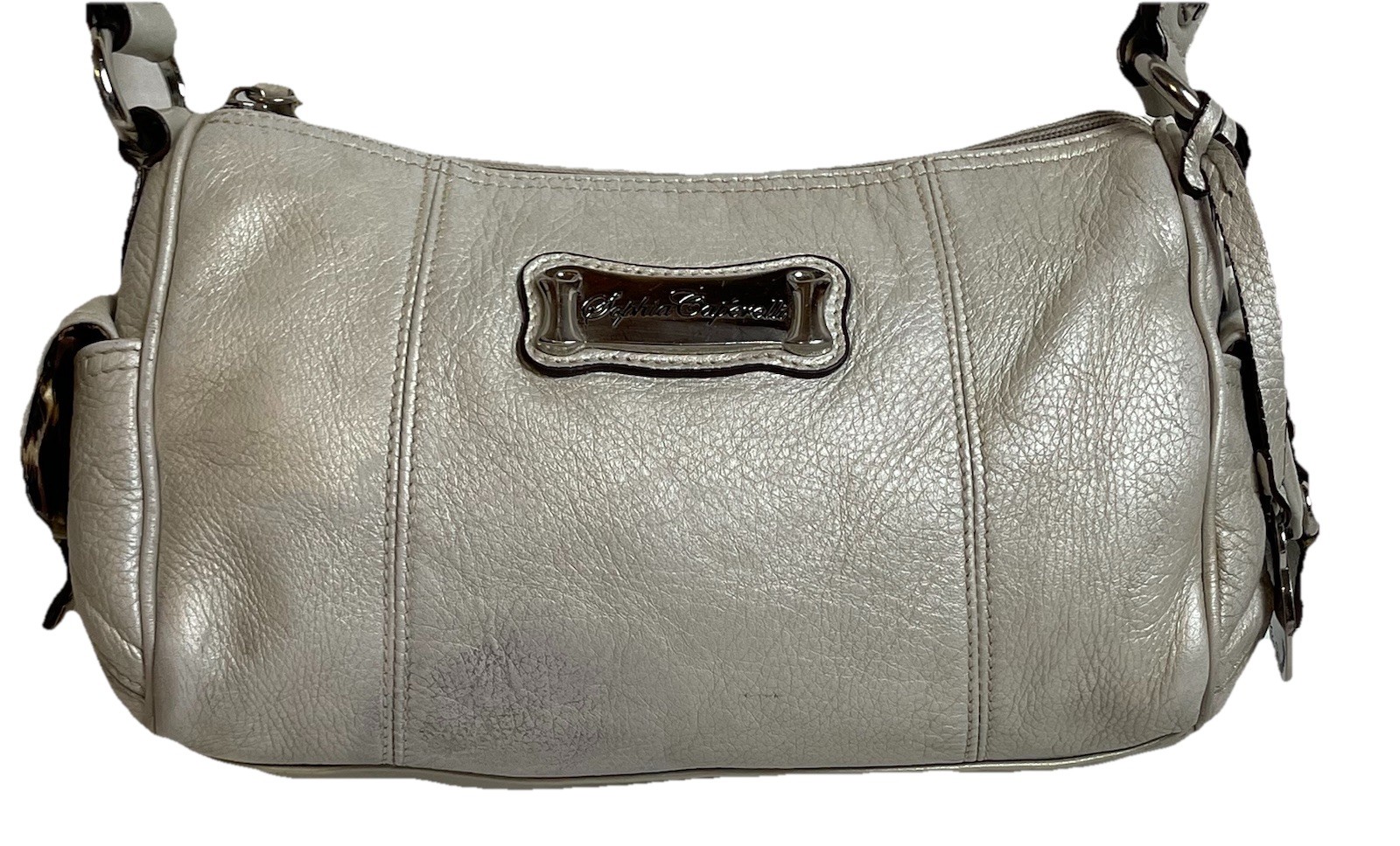 Sophia Caperelli Satchel Handbag Silver Small Genuine Leather Hang Tag Classic