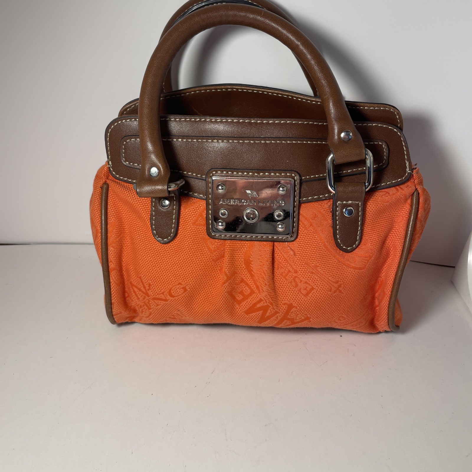 American Living Orange And Faux Leather Small Handbag Designed By Ralph Lauren