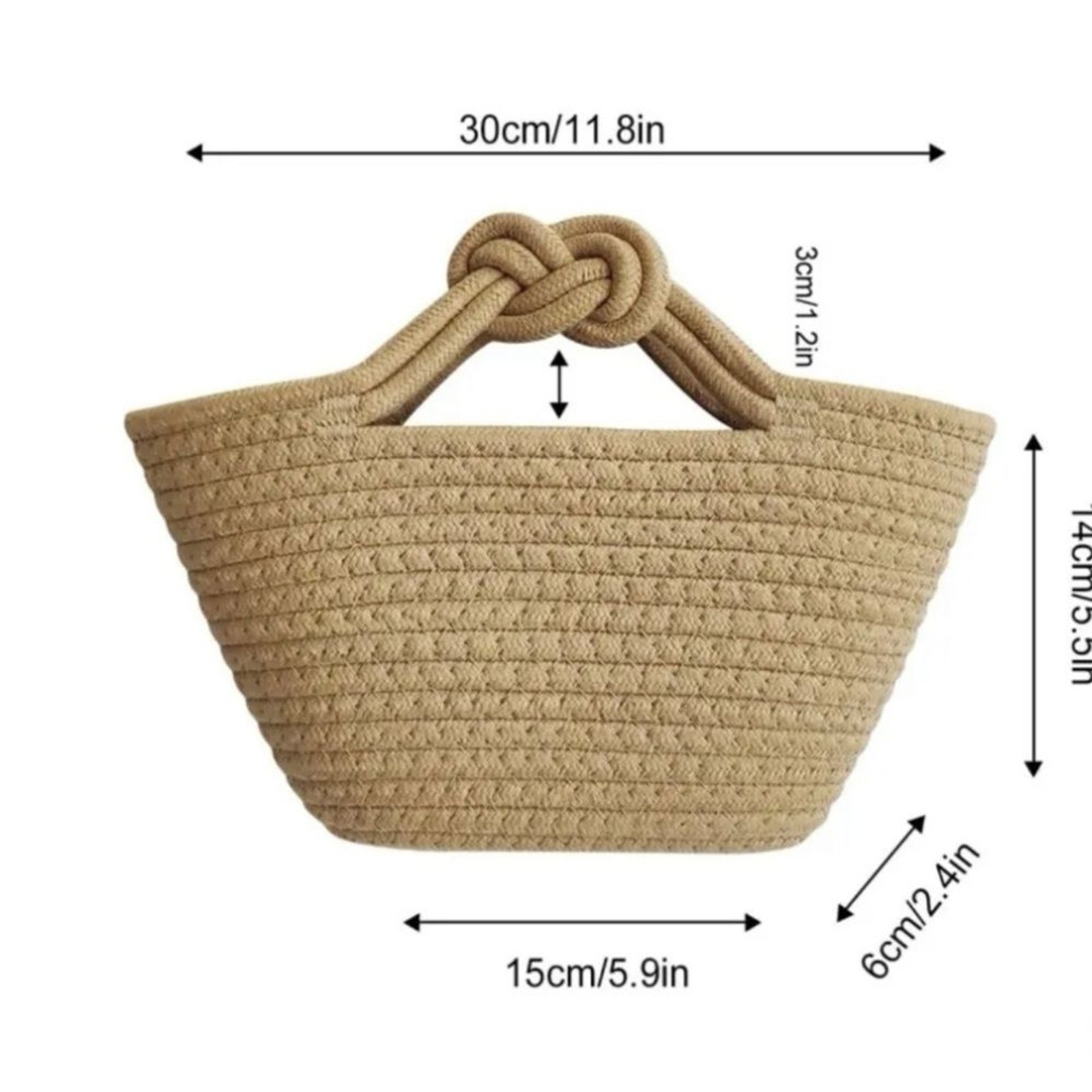Bag Straw Tote Woven Purse Handbag Summer Women Rattan Knot Decor Double