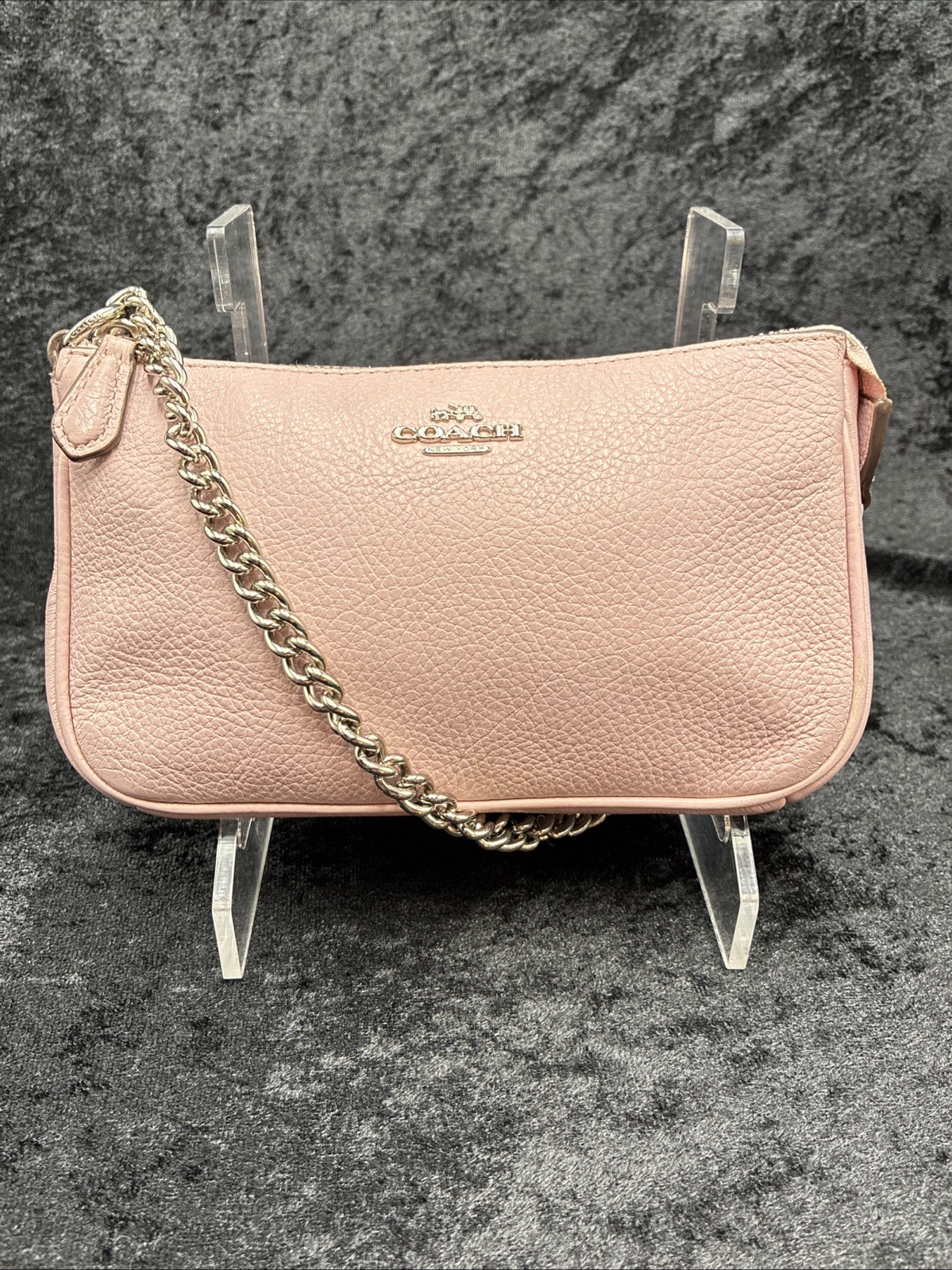 Coach Nolita 19 Petal Pink Pebbled Leather Wristlet Chain Shoulder Bag F53340 NY