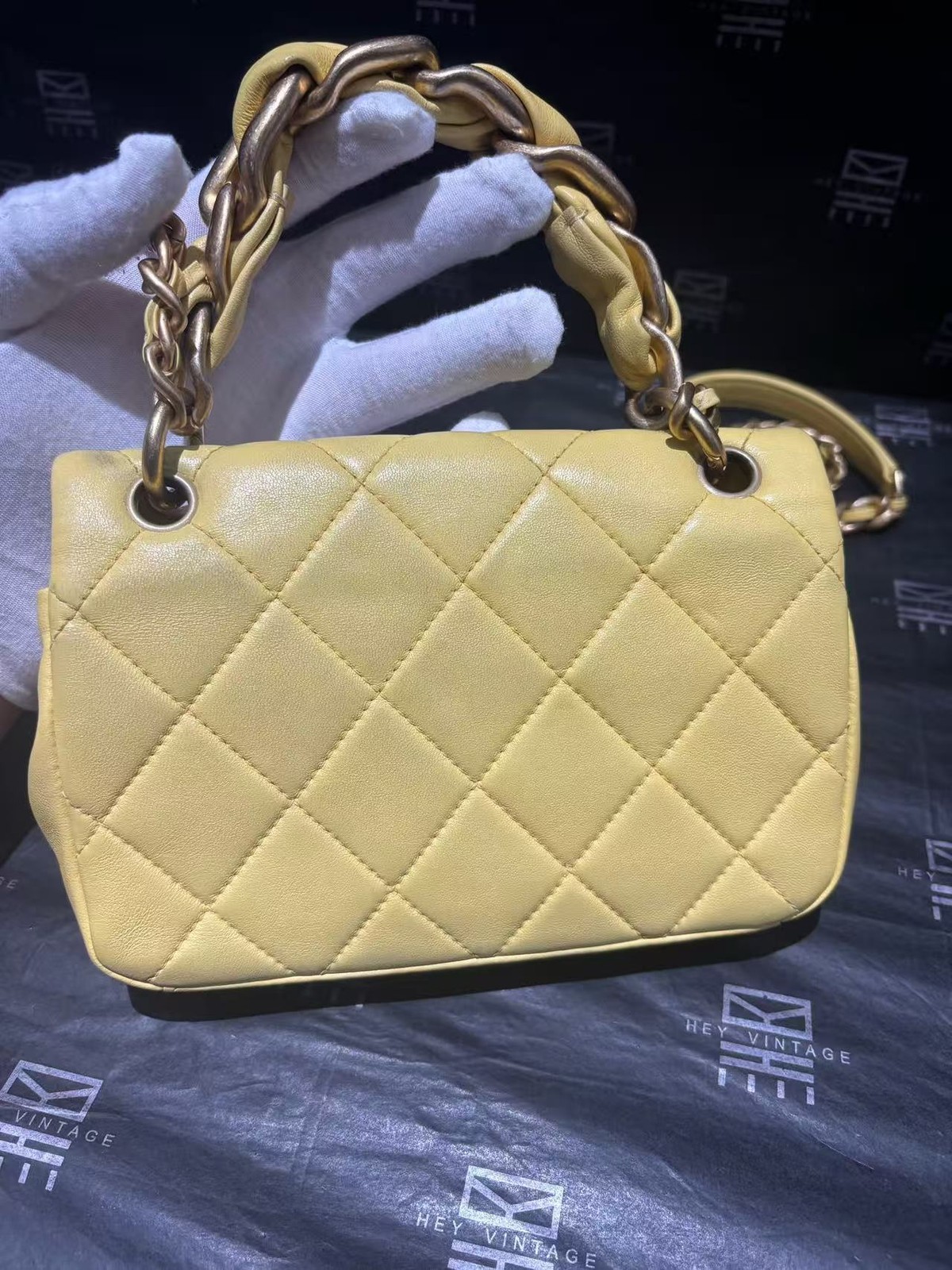 Chanel Classic Flap Large Mini Shoulder Crossbody Bag Yellow Lambskin CandyChain