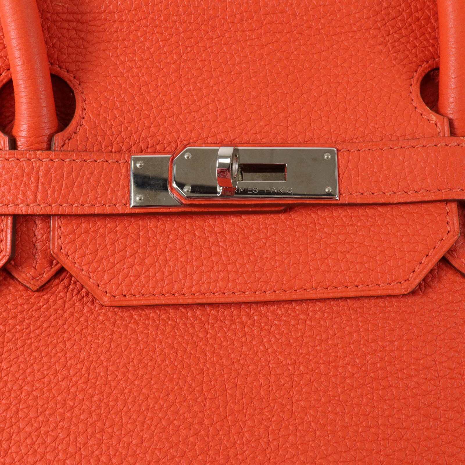 HERMES PHW Birkin 40 Handbag Togo Leather Orange Poppy