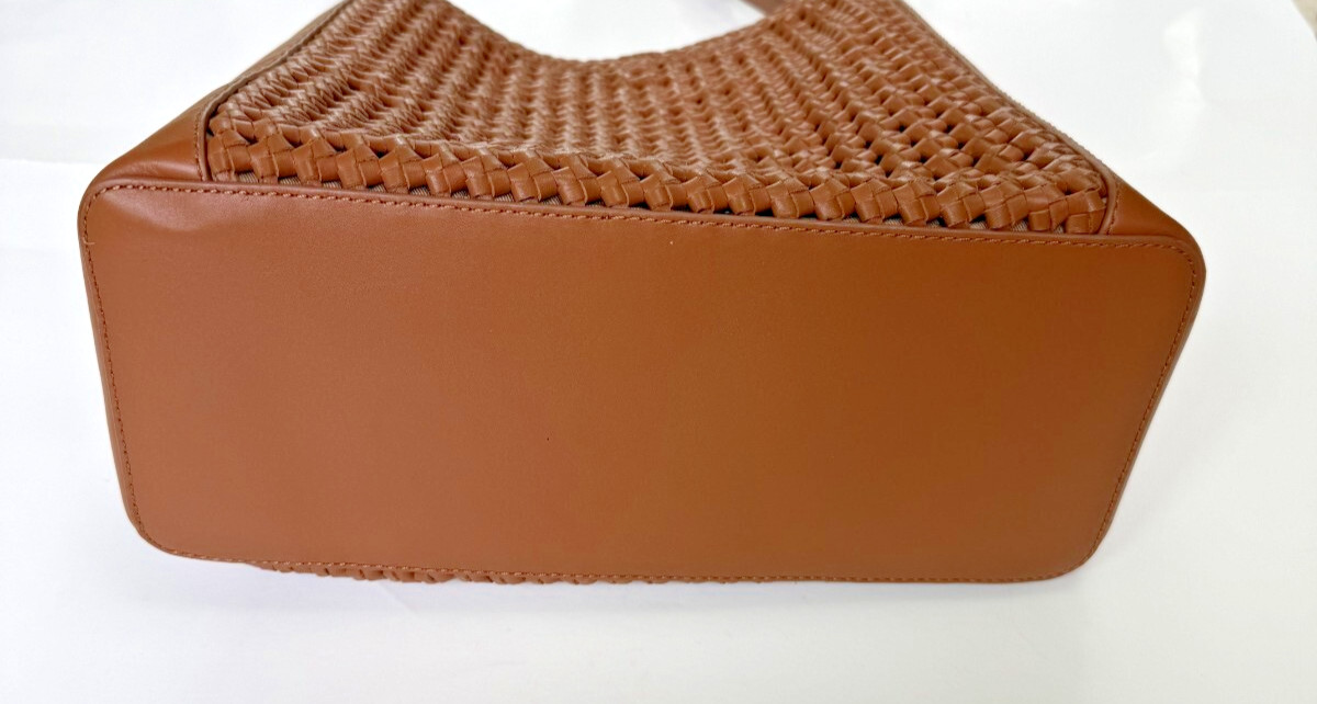 Talbots Woven Leather Hobo Bag Camel Medium-to-Large Size (12x11x5 inches)