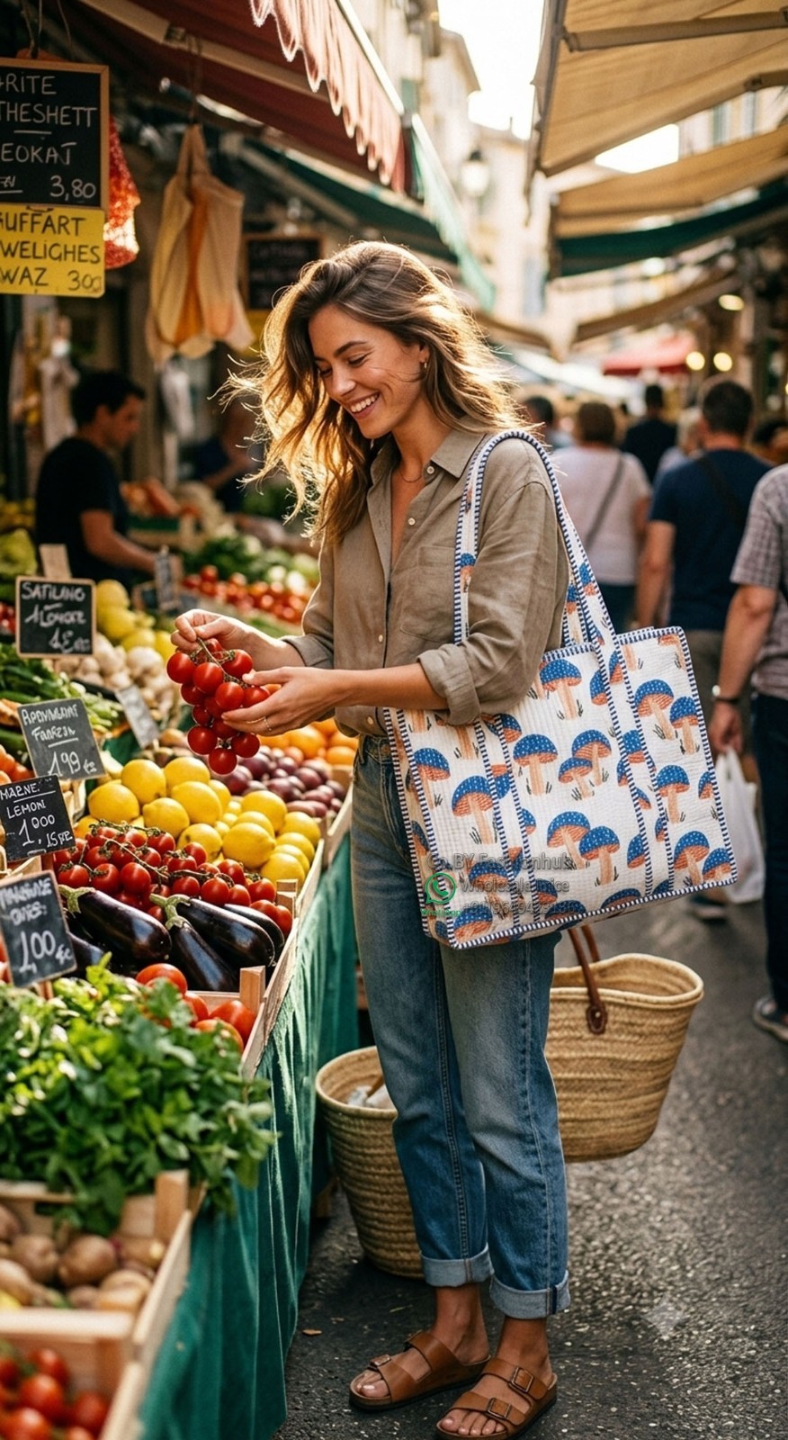 Handmade Eco-Friendly Quilted Cotton Market Bag Beach Tote Bag hand block bag