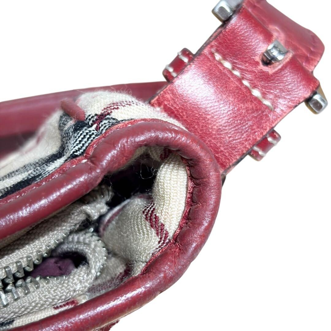 Burberry Nova Check Red Leather Shoulder Bag Zip Women Handbag 28cm 27cm