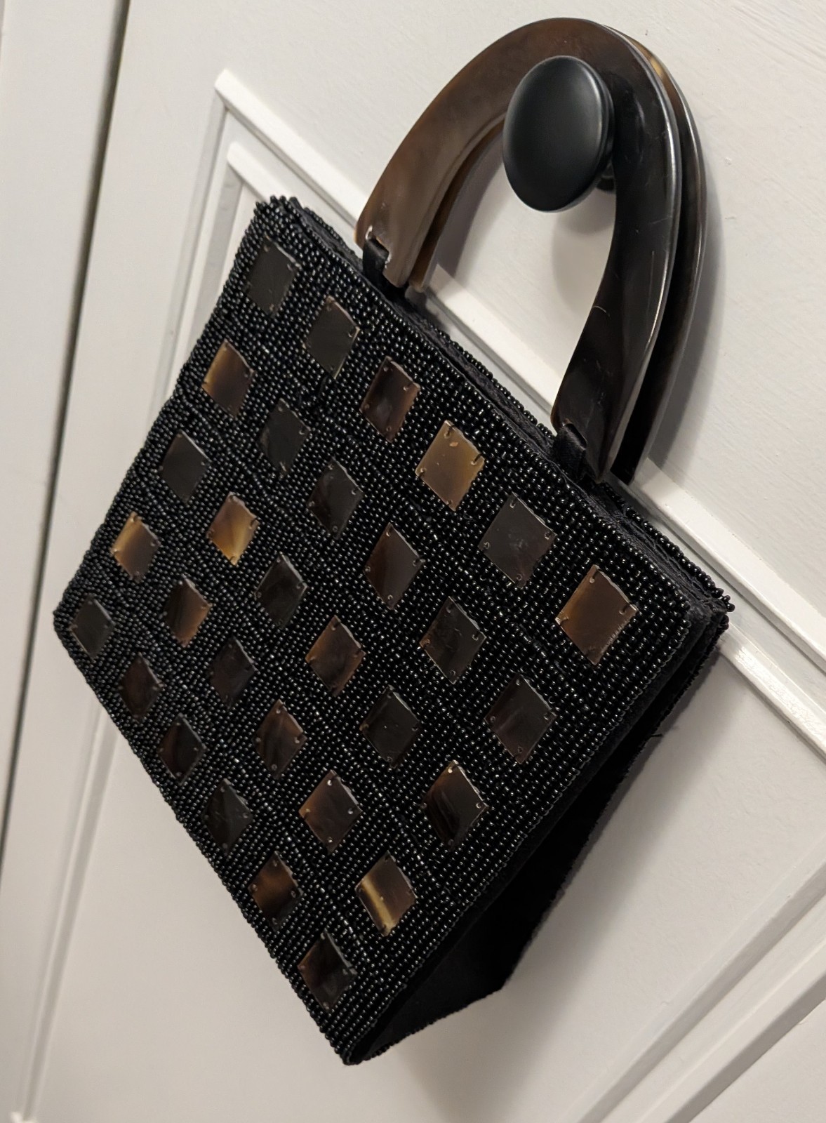 Vintage Vietnamese Horn Tortoiseshell & Beaded Handbag Purse With Top Handles