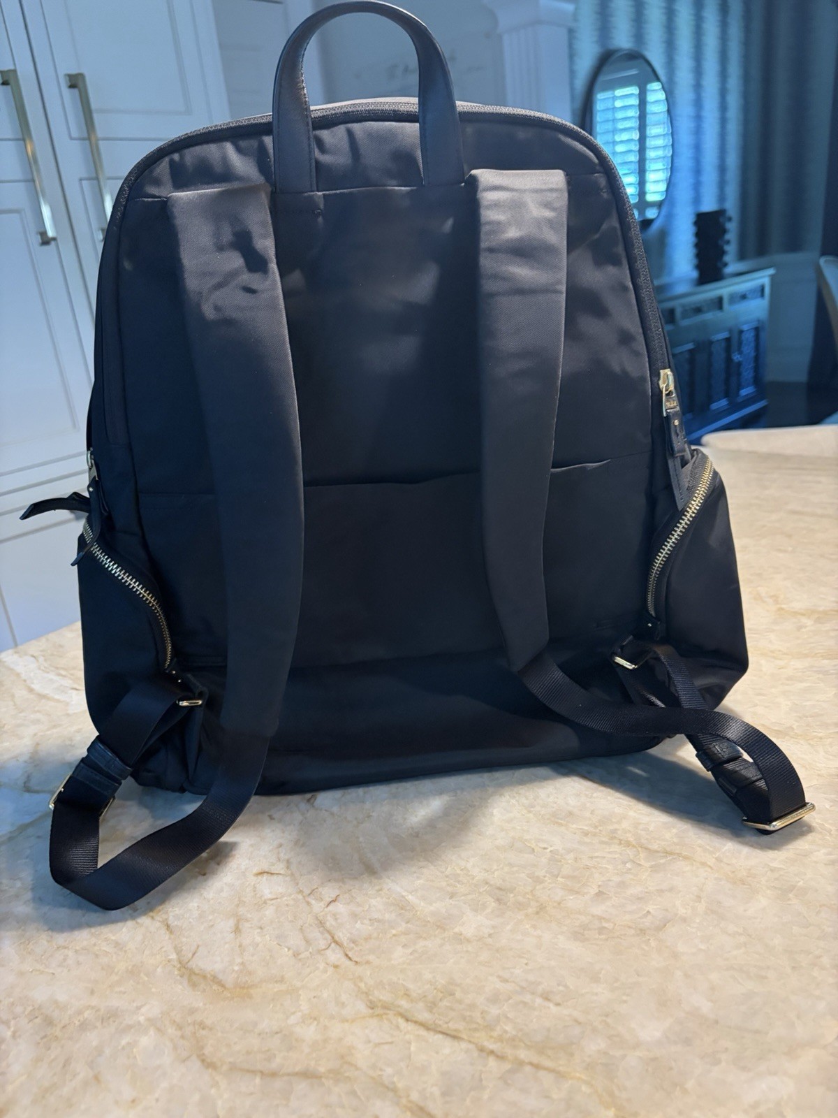 TUMI Voyageur Black Nylon Backpack Gold Hardware Laptop Travel Work Bag