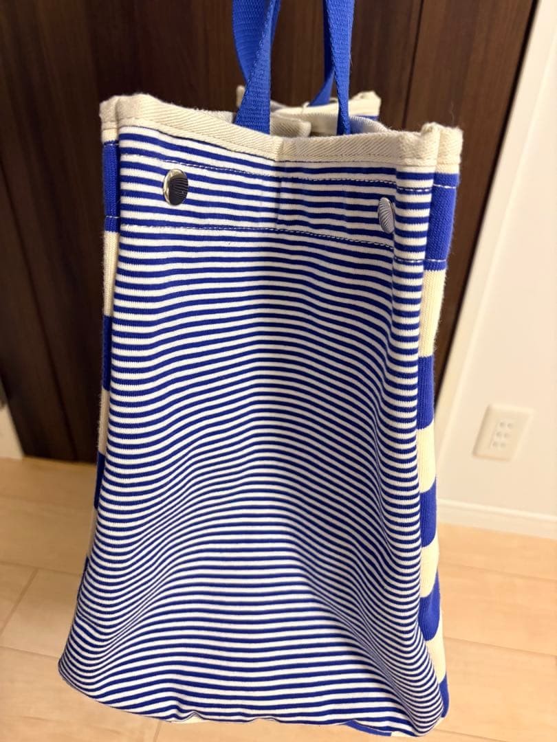 Monoprix Femme France Canvas Tote Bag Blue White Border Large Capacity Unused