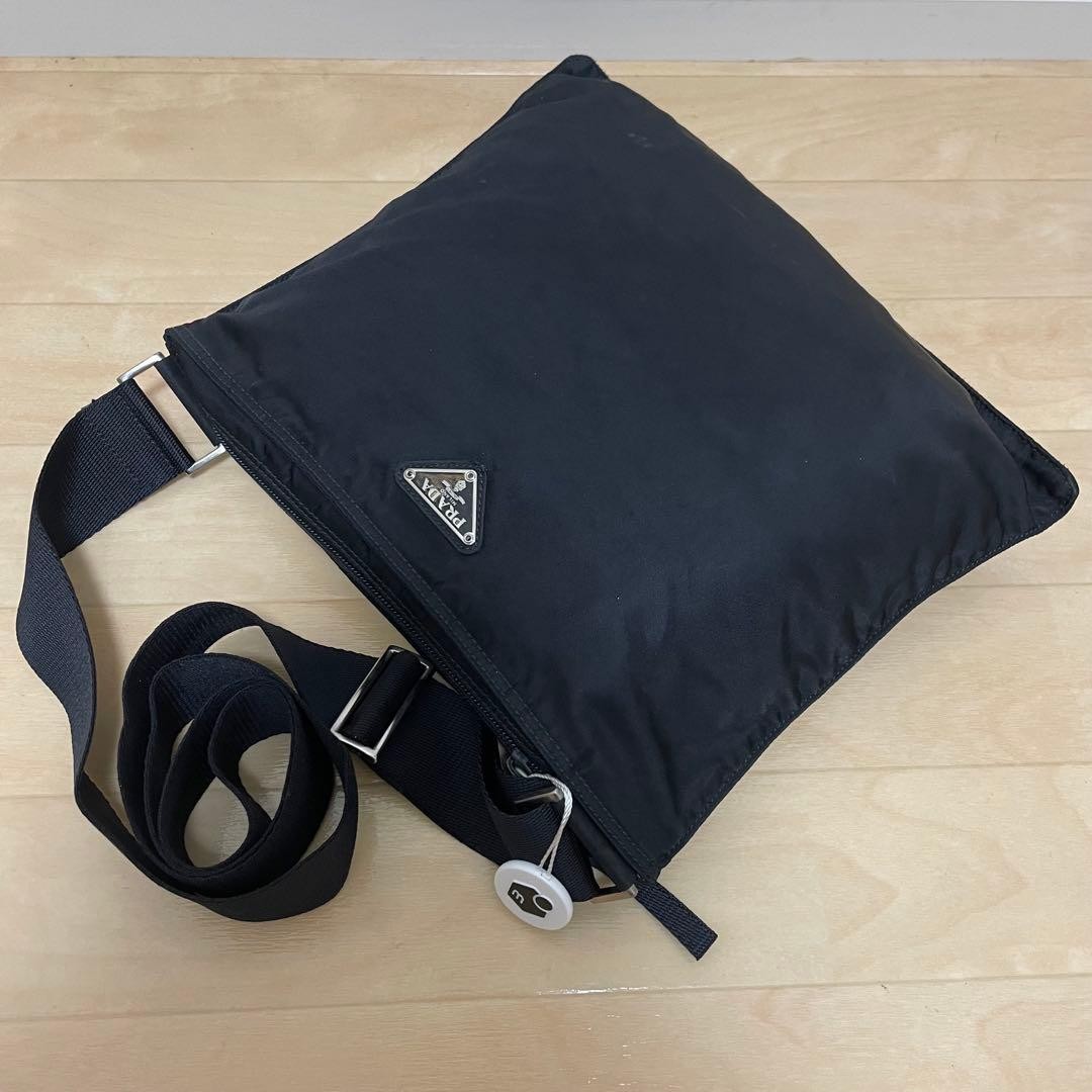Authentic PRADA Nylon Shoulder Bag Black 28cm x 24cm Slight Used