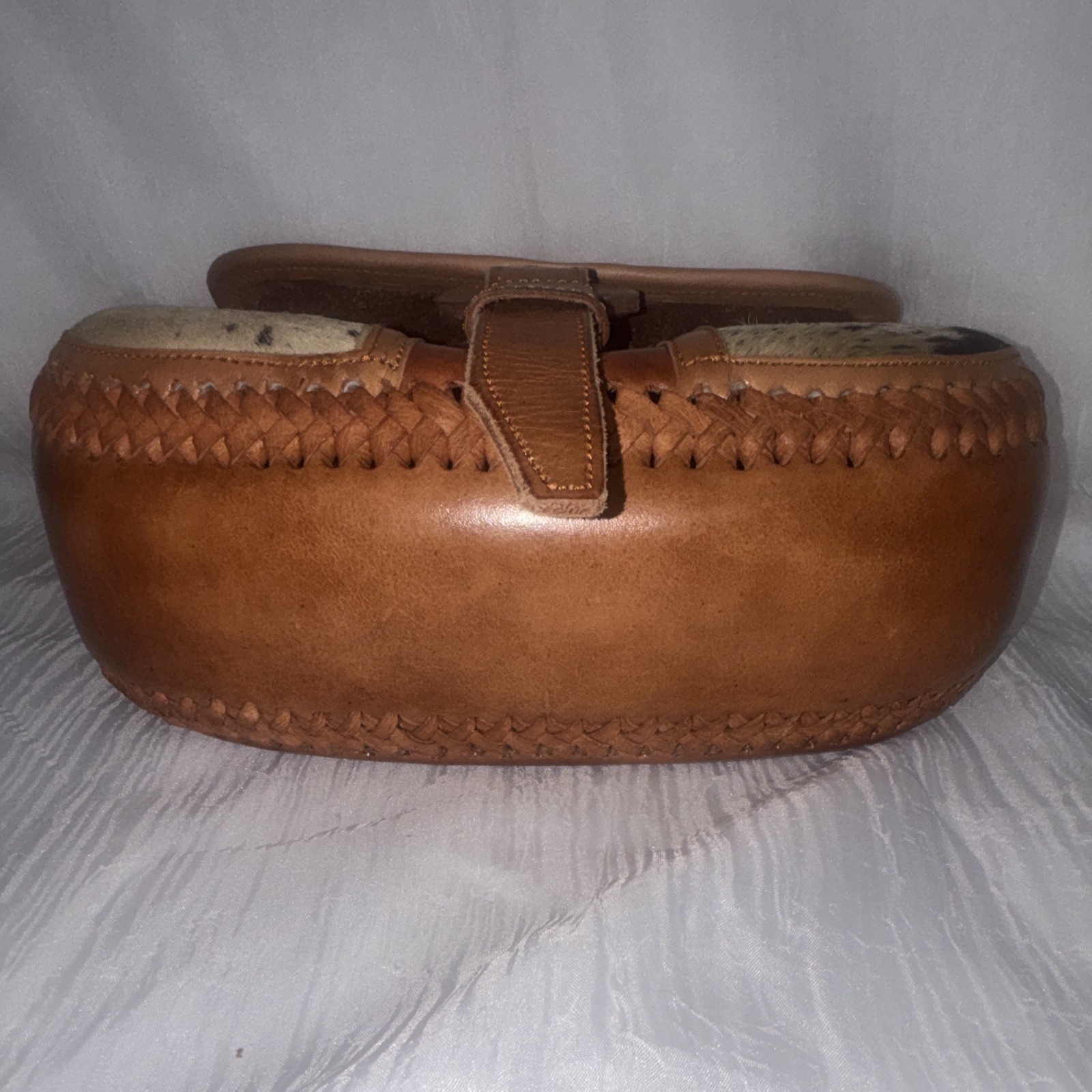 Brown Western Genuine Leather/Hair Saddle Crossbody Bag Buckle Adjustable Strap