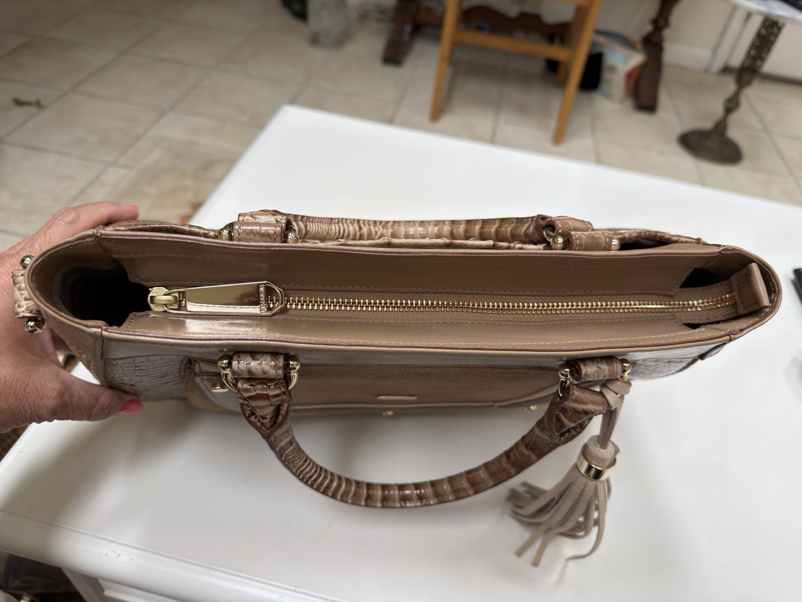 🤍🤎 Brahmin TRAVERTINE BREVIK RAELYNN Satchel EUC Sophisticated & RARE