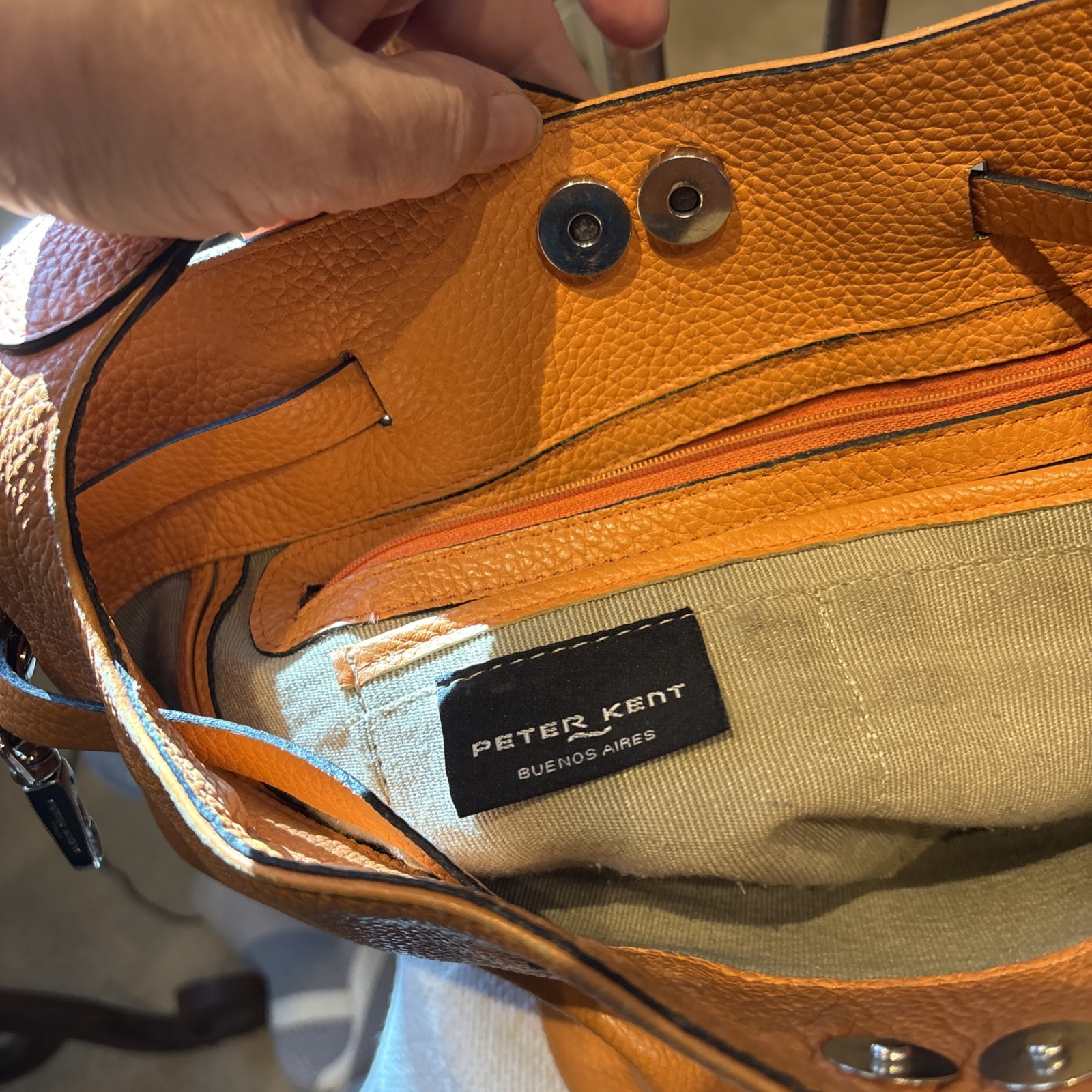 Peter Kent Buenos Aires Orange Leather Bucket Bag