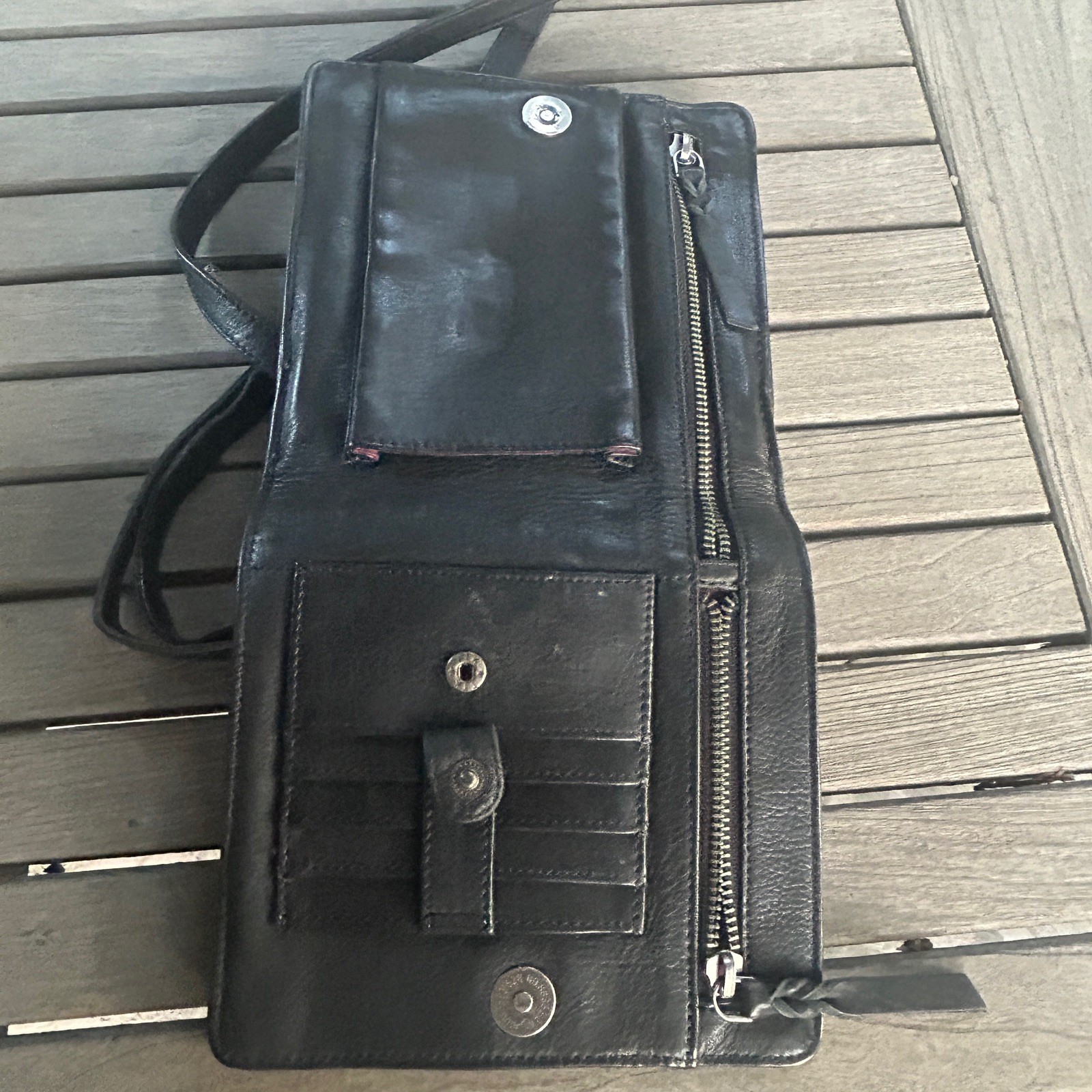 R.P.S. Rock Paper Scissors Black Leather Crossbody Travel Bag