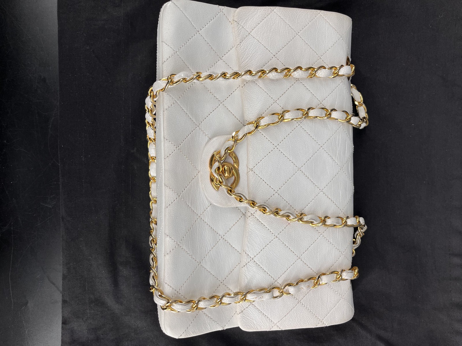 Authentic Chanel Medium Classic Double Flap White Caviar Light Gold HW Bag
