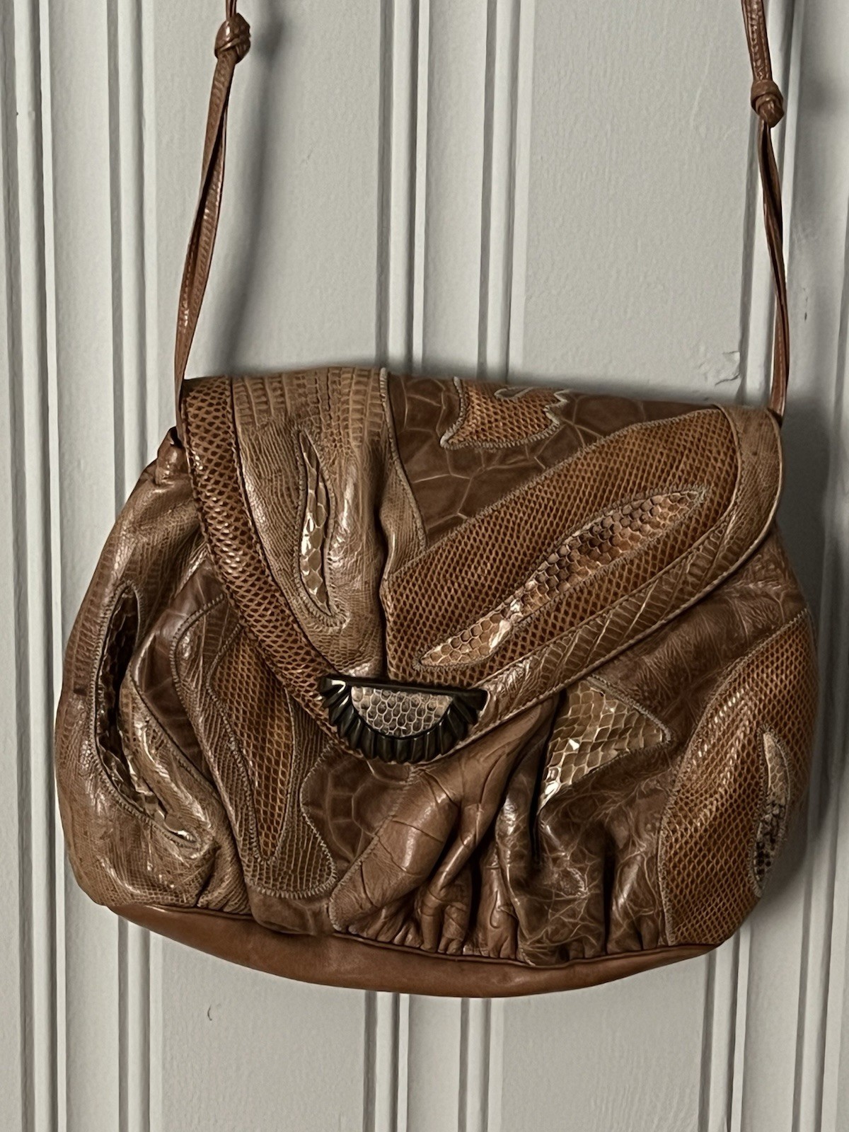 VINTAGE SHARIF 1827 New Old Stock Parchwork Leather Crossbody-Made In USA-MINT