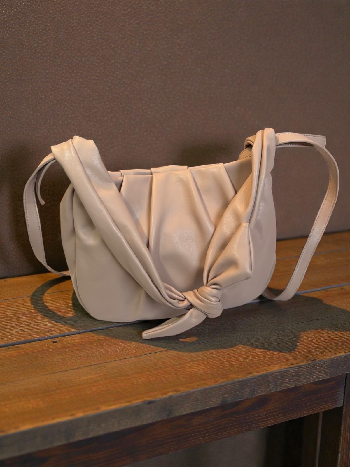 Banana Republic Womens Beige Pleated Shoulder Bag Synthetic Leather & Polyester