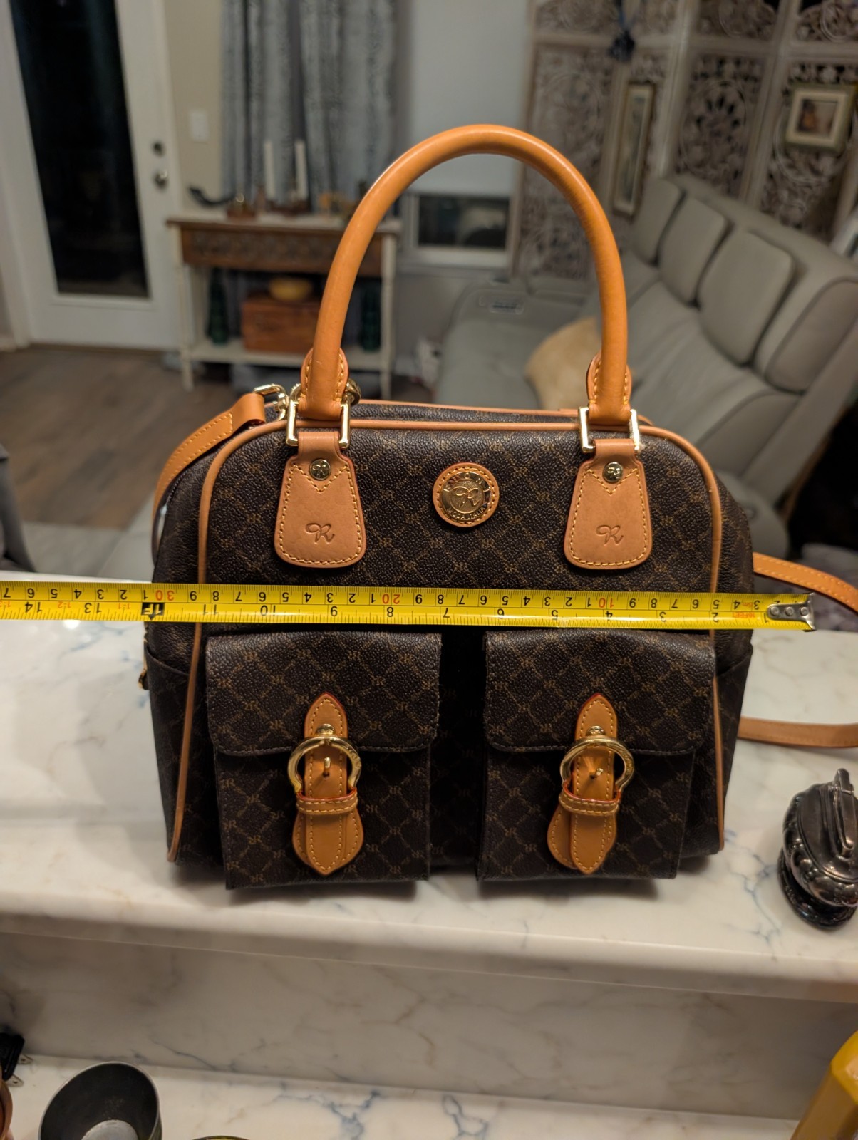 Rioni Moda Italia Signature Monogram Satchel Crossbody Bag Brow