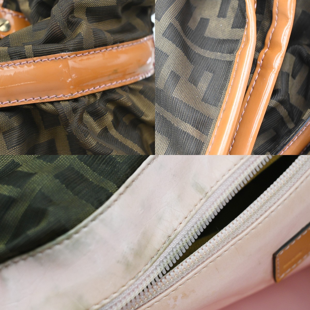 FENDI Zucca Pattern Gathered Shoulder Tote Bag Canvas Patent Leather BN 38KD521